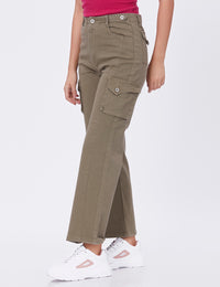 Blum Denim Women's (1831) Pista Straight Fit High-Waist Cargo: Stretchable Knitted Denim Jeans for Effortless Style