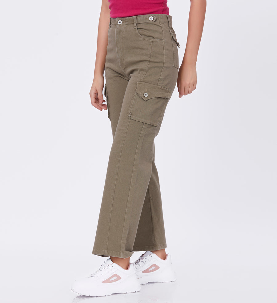Blum Denim Women's (1831) Pista Straight Fit High-Waist Cargo: Stretchable Knitted Denim Jeans for Effortless Style