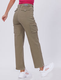 Blum Denim Women's (1831) Pista Straight Fit High-Waist Cargo: Stretchable Knitted Denim Jeans for Effortless Style