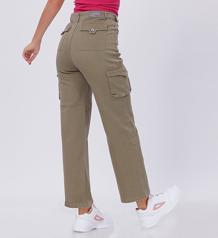 Blum Denim Women's (1831) Pista Straight Fit High-Waist Cargo: Stretchable Knitted Denim Jeans for Effortless Style