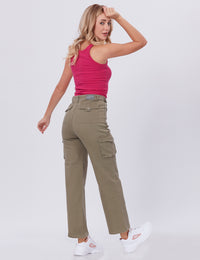 Blum Denim Women's (1831) Pista Straight Fit High-Waist Cargo: Stretchable Knitted Denim Jeans for Effortless Style