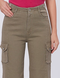 Blum Denim Women's (1831) Pista Straight Fit High-Waist Cargo: Stretchable Knitted Denim Jeans for Effortless Style