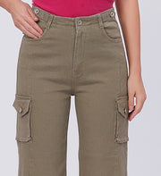 Blum Denim Women's (1831) Pista Straight Fit High-Waist Cargo: Stretchable Knitted Denim Jeans for Effortless Style