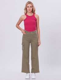 Blum Denim Women's (1831) Pista Straight Fit High-Waist Cargo: Stretchable Knitted Denim Jeans for Effortless Style