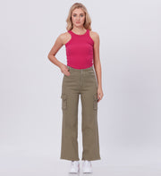 Blum Denim Women's (1831) Pista Straight Fit High-Waist Cargo: Stretchable Knitted Denim Jeans for Effortless Style