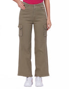 Blum Denim Women's (1831) Pista Straight Fit High-Waist Cargo: Stretchable Knitted Denim Jeans for Effortless Style