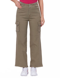 Blum Denim Women's (1831) Pista Straight Fit High-Waist Cargo: Stretchable Knitted Denim Jeans for Effortless Style