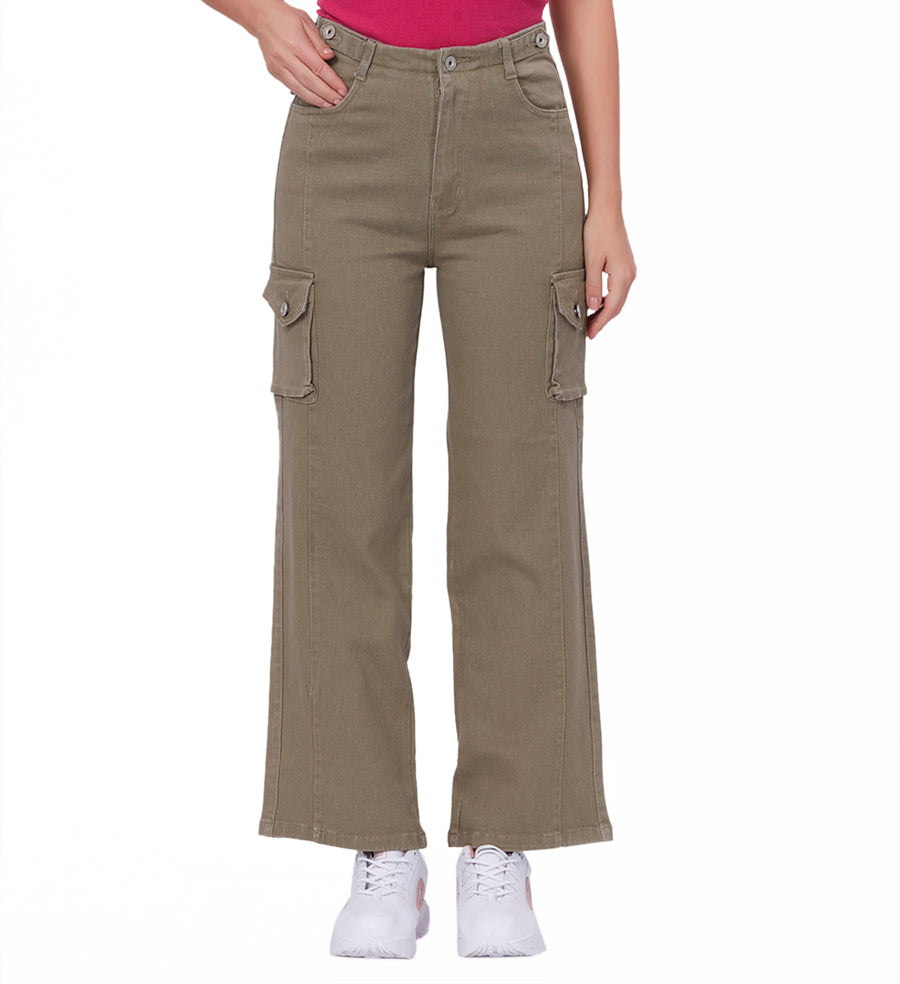 Blum Denim Women's (1831) Pista Straight Fit High-Waist Cargo: Stretchable Knitted Denim Jeans for Effortless Style