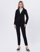 Blum Denim Women's  (1309) Black Regular Fit Single Breasted Double Button Notch Collar Blazer in Lachka Fabric