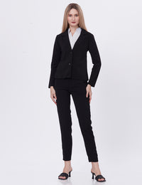 Blum Denim Women's  (1309) Black Regular Fit Single Breasted Double Button Notch Collar Blazer in Lachka Fabric
