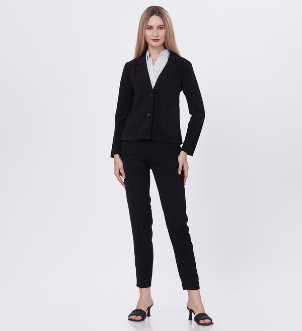 Blum Denim Women's  (1309) Black Regular Fit Single Breasted Double Button Notch Collar Blazer in Lachka Fabric