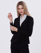 Blum Denim Women's  (1309) Black Regular Fit Single Breasted Double Button Notch Collar Blazer in Lachka Fabric