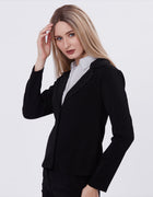 Blum Denim Women's  (1309) Black Regular Fit Single Breasted Double Button Notch Collar Blazer in Lachka Fabric