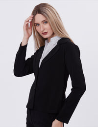 Blum Denim Women's  (1309) Black Regular Fit Single Breasted Double Button Notch Collar Blazer in Lachka Fabric
