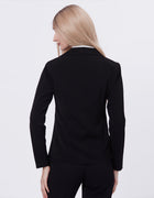 Blum Denim Women's  (1309) Black Regular Fit Single Breasted Double Button Notch Collar Blazer in Lachka Fabric