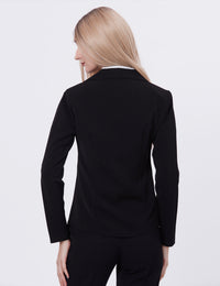 Blum Denim Women's  (1309) Black Regular Fit Single Breasted Double Button Notch Collar Blazer in Lachka Fabric