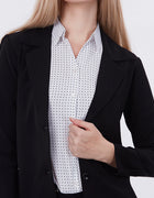 Blum Denim Women's  (1309) Black Regular Fit Single Breasted Double Button Notch Collar Blazer in Lachka Fabric