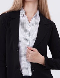 Blum Denim Women's  (1309) Black Regular Fit Single Breasted Double Button Notch Collar Blazer in Lachka Fabric