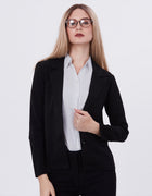Blum Denim Women's  (1309) Black Regular Fit Single Breasted Double Button Notch Collar Blazer in Lachka Fabric