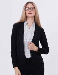 Blum Denim Women's  (1309) Black Regular Fit Single Breasted Double Button Notch Collar Blazer in Lachka Fabric