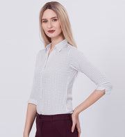 Blum Denim Women's (1003) White Formal Shirt with Shirt Collar, 3/4 Sleeves, in Inbox Fabric