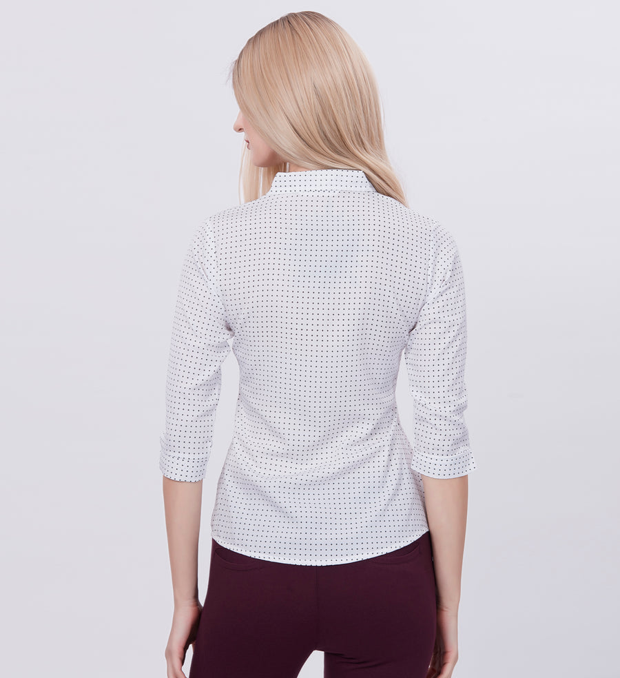 Blum Denim Women's (1003) White Formal Shirt with Shirt Collar, 3/4 Sleeves, in Inbox Fabric