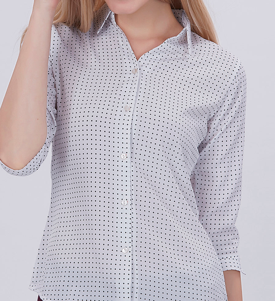Blum Denim Women's (1003) White Formal Shirt with Shirt Collar, 3/4 Sleeves, in Inbox Fabric