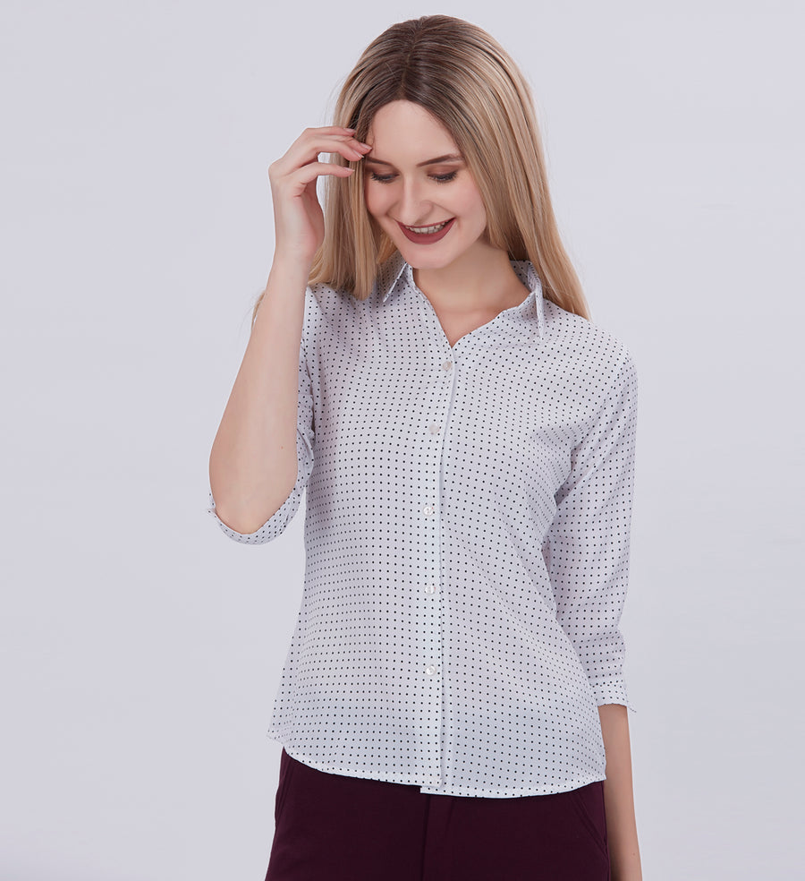 Blum Denim Women's (1003) White Formal Shirt with Shirt Collar, 3/4 Sleeves, in Inbox Fabric