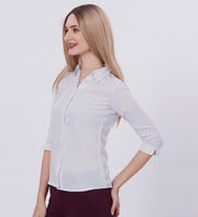Blum Denim Women's (1003) White Formal Shirt with Shirt Collar, 3/4 Sleeves, in Inbox Fabric