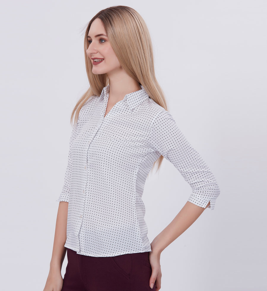 Blum Denim Women's (1003) White Formal Shirt with Shirt Collar, 3/4 Sleeves, in Inbox Fabric