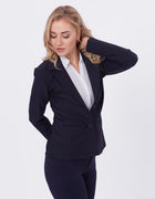 Blum Denim Women's (1315) Navy Blue Regular Fit Single Breasted Double Button Notch Collar Blazer