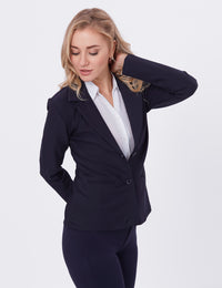 Blum Denim Women's (1315) Navy Blue Regular Fit Single Breasted Double Button Notch Collar Blazer