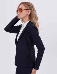 Blum Denim Women's (1315) Navy Blue Regular Fit Single Breasted Double Button Notch Collar Blazer