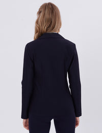 Blum Denim Women's (1315) Navy Blue Regular Fit Single Breasted Double Button Notch Collar Blazer
