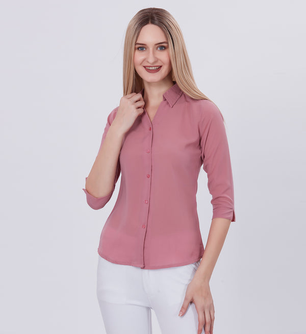 Blum Denim Women's (1001) Light Pink Formal Shirt with Shirt Collar, 3/4 Sleeves, in Pink Maska Killer Fabric
