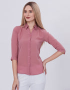 Blum Denim Women's (1001) Light Pink Formal Shirt with Shirt Collar, 3/4 Sleeves, in Pink Maska Killer Fabric