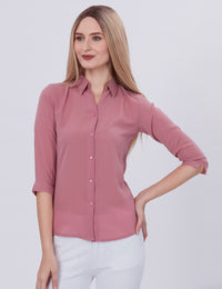 Blum Denim Women's (1001) Light Pink Formal Shirt with Shirt Collar, 3/4 Sleeves, in Pink Maska Killer Fabric