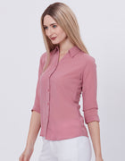 Blum Denim Women's (1001) Light Pink Formal Shirt with Shirt Collar, 3/4 Sleeves, in Pink Maska Killer Fabric