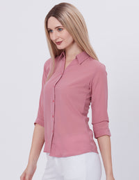 Blum Denim Women's (1001) Light Pink Formal Shirt with Shirt Collar, 3/4 Sleeves, in Pink Maska Killer Fabric