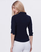 Blum Denim Women's (1001) Navy Blue Formal Shirt with Shirt Collar, 3/4 Sleeves, in Navy Blue Maska Killer Fabric