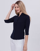 Blum Denim Women's (1001) Navy Blue Formal Shirt with Shirt Collar, 3/4 Sleeves, in Navy Blue Maska Killer Fabric