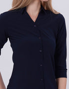 Blum Denim Women's (1001) Navy Blue Formal Shirt with Shirt Collar, 3/4 Sleeves, in Navy Blue Maska Killer Fabric