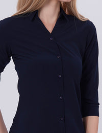 Blum Denim Women's (1001) Navy Blue Formal Shirt with Shirt Collar, 3/4 Sleeves, in Navy Blue Maska Killer Fabric