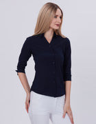 Blum Denim Women's (1001) Navy Blue Formal Shirt with Shirt Collar, 3/4 Sleeves, in Navy Blue Maska Killer Fabric