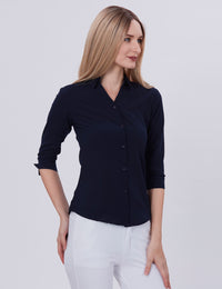 Blum Denim Women's (1001) Navy Blue Formal Shirt with Shirt Collar, 3/4 Sleeves, in Navy Blue Maska Killer Fabric