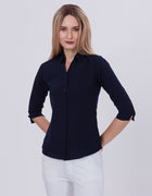 Blum Denim Women's (1001) Navy Blue Formal Shirt with Shirt Collar, 3/4 Sleeves, in Navy Blue Maska Killer Fabric