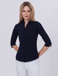 Blum Denim Women's (1001) Navy Blue Formal Shirt with Shirt Collar, 3/4 Sleeves, in Navy Blue Maska Killer Fabric