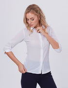 Blum Denim Women's (1001) White Formal Shirt with Shirt Collar, 3/4 Sleeves, in White Maska Killer Fabric