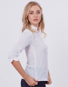 Blum Denim Women's (1001) White Formal Shirt with Shirt Collar, 3/4 Sleeves, in White Maska Killer Fabric