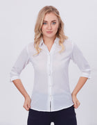 Blum Denim Women's (1001) White Formal Shirt with Shirt Collar, 3/4 Sleeves, in White Maska Killer Fabric